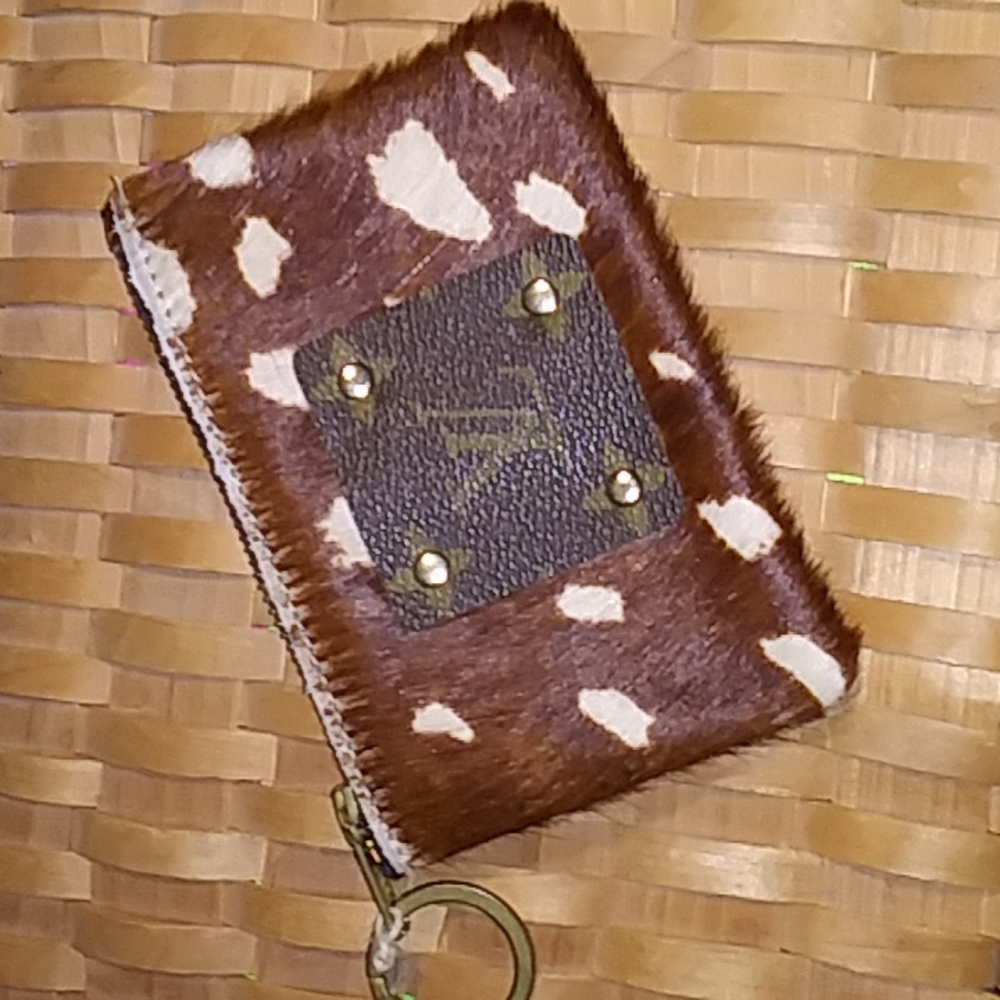 Authentic repurposed cowhide zipper pouch